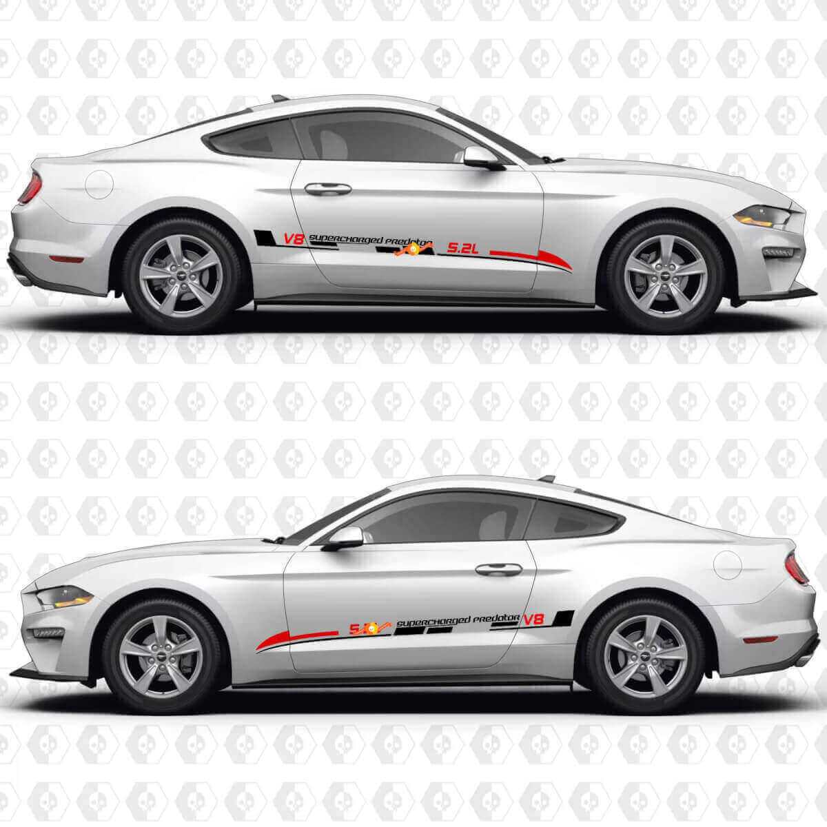 5.2L Supercharged Predator V8 Aero Flow Stripes Side Doors Vinyl Decals Stickers for Ford Mustang