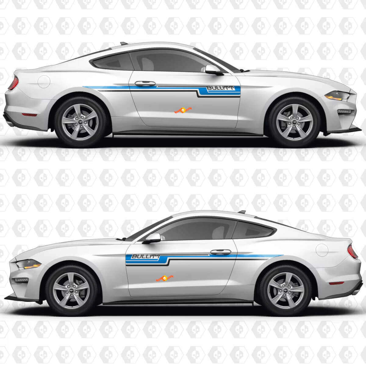 Bullitt Dual Parallel Stripes Side Doors Vinyl Decals Stickers for Ford Mustang