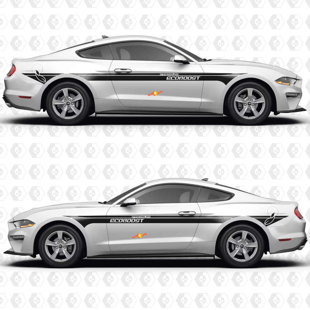 EcoBoost Premium Dual Parallel Stripes Side Doors Vinyl Decals Stickers for Ford Mustang