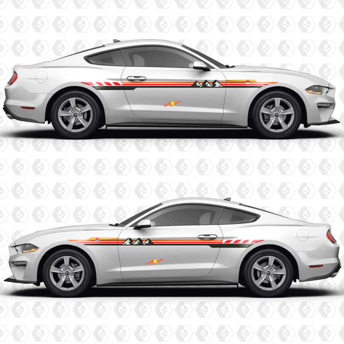 Mountains Sunset Retro Gradient Style Side Doors Vinyl Decals Stickers for Ford Mustang