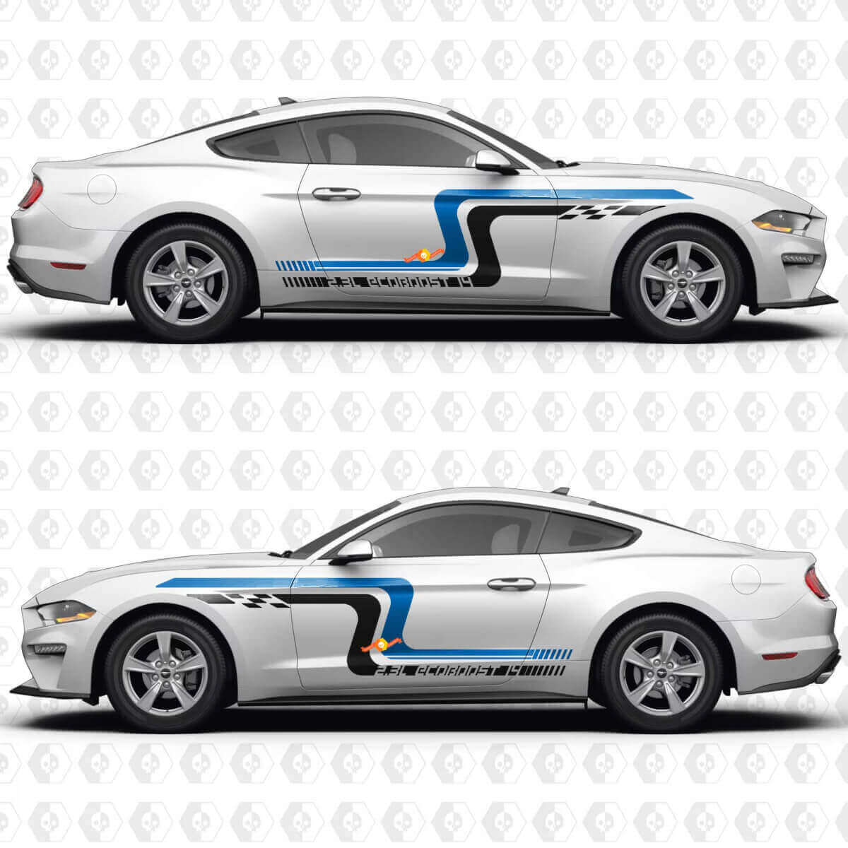 Vintage Racing Blocks 2.3L EcoBoost I4 Side Doors Vinyl Decals Stickers for Ford Mustang