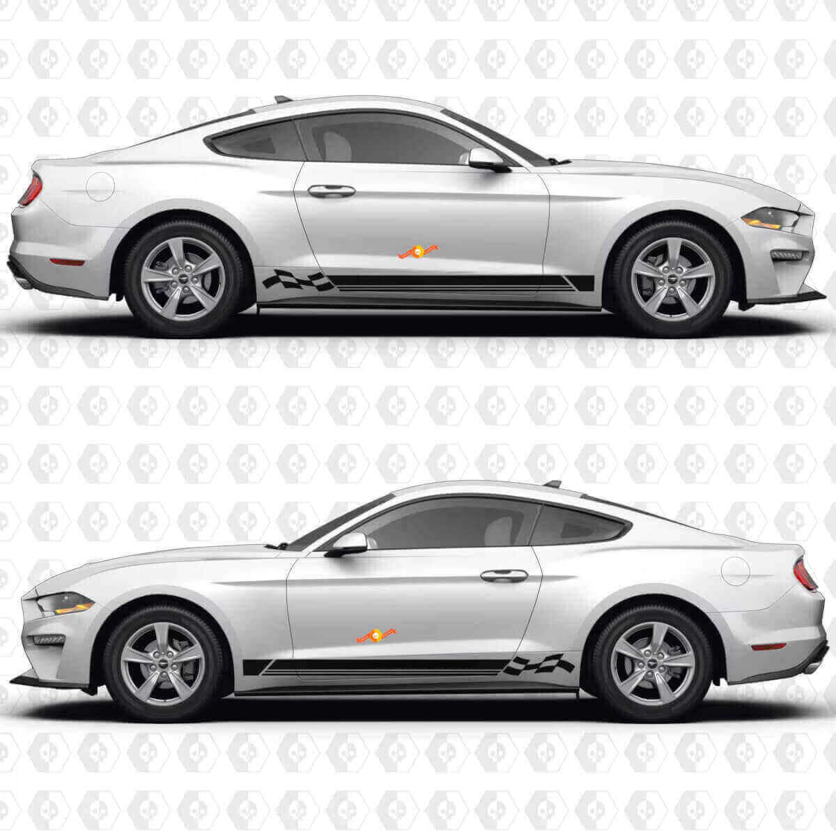 Checkered Flag and Triple Stripes Side Vinyl Decal Sticker for Ford Mustang