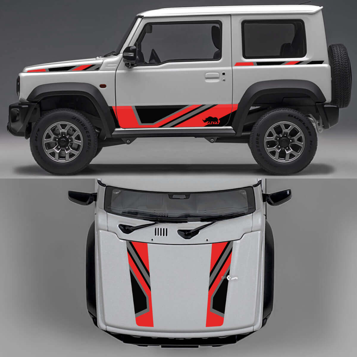  Rhino Edition Abstract Lines Graphic Side Doors and Hood Vinyl Decals for Suzuki Jimny