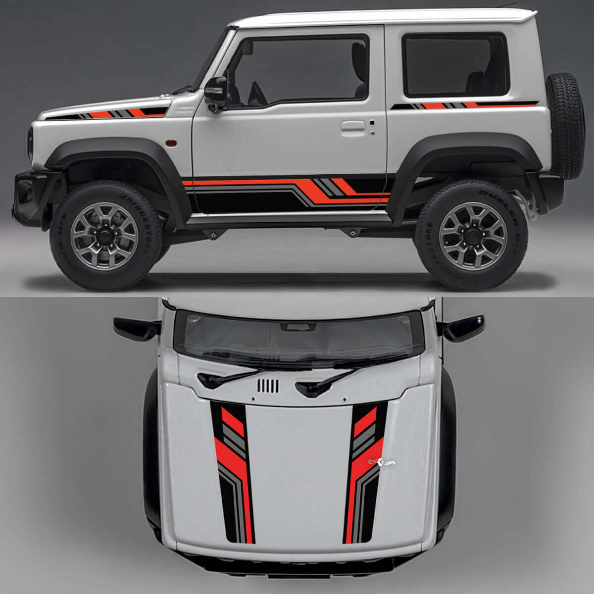  Rhino Edition Abstract Lines Graphic Side Doors and Hood Vinyl Decals 2 for Suzuki Jimny
