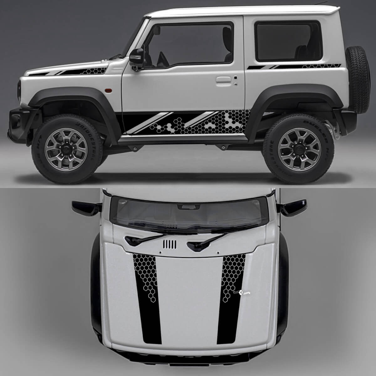  Rhino Edition Honeycombs Abstract Lines Graphic Side Doors and Hood Vinyl Decals for Suzuki Jimny