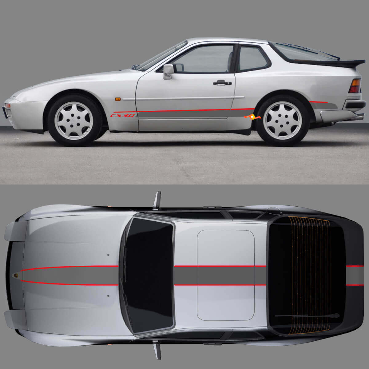 CS 30 Side Hood and Roof Stripe Vinyl Decal Kit for Porsche 944