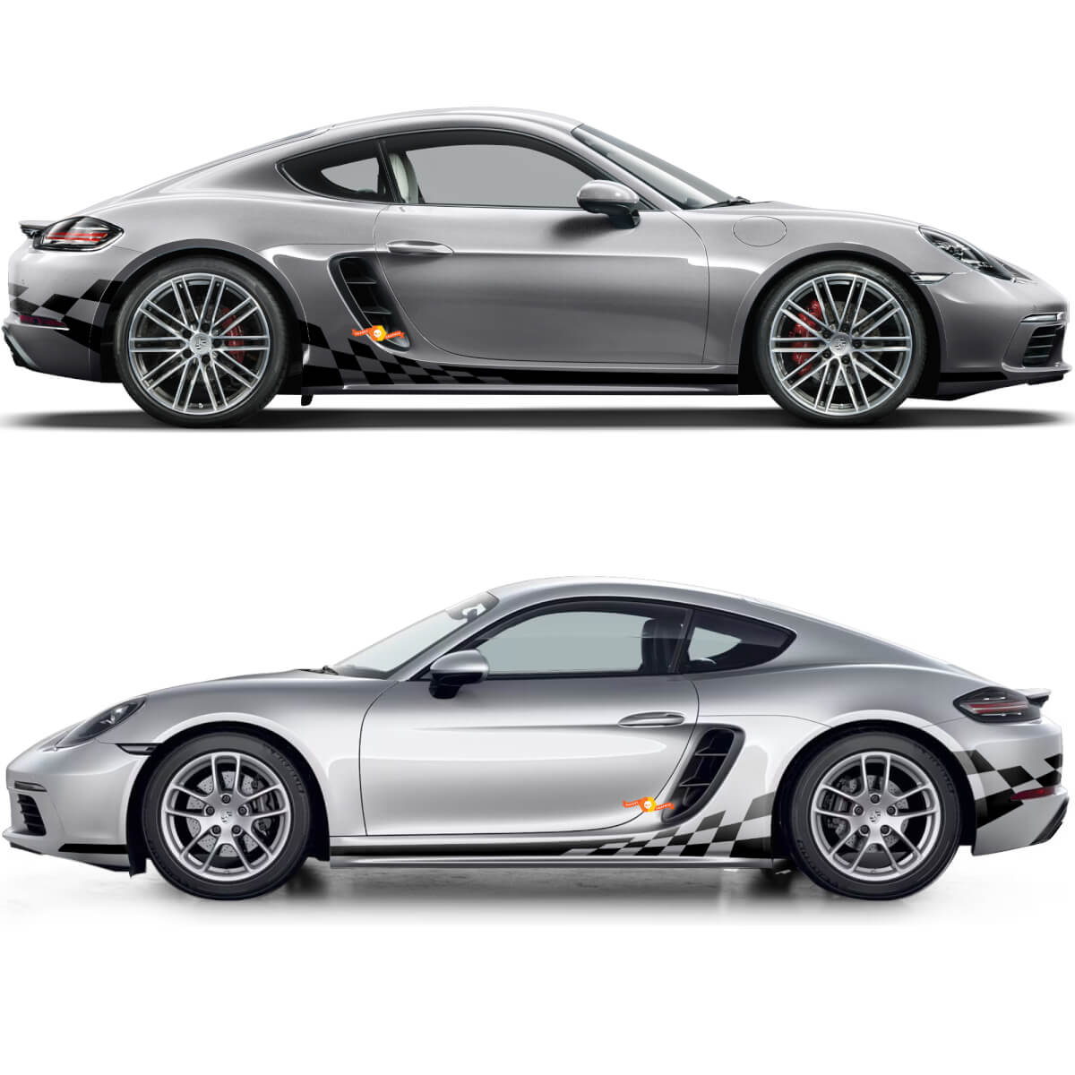 Rocker Panel Сheckered Flag Side Stripes Graphics Decal For Porsche 718 Cayman