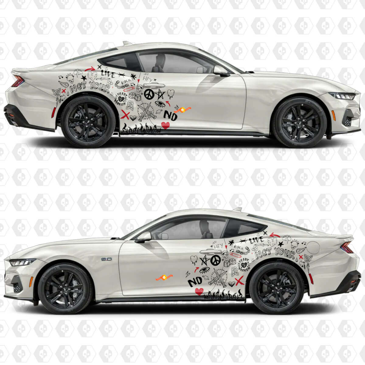 Street Graffiti Style Side Doors Rear Fenders Vinyl Decals Stickers for Ford Mustang