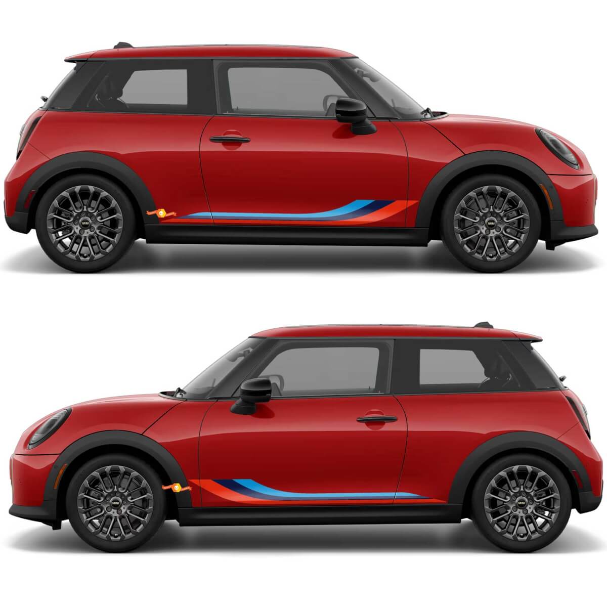 M colors Side Doors Hood and Bumper Stripes Graphics Decal Sticker for Mini Cooper