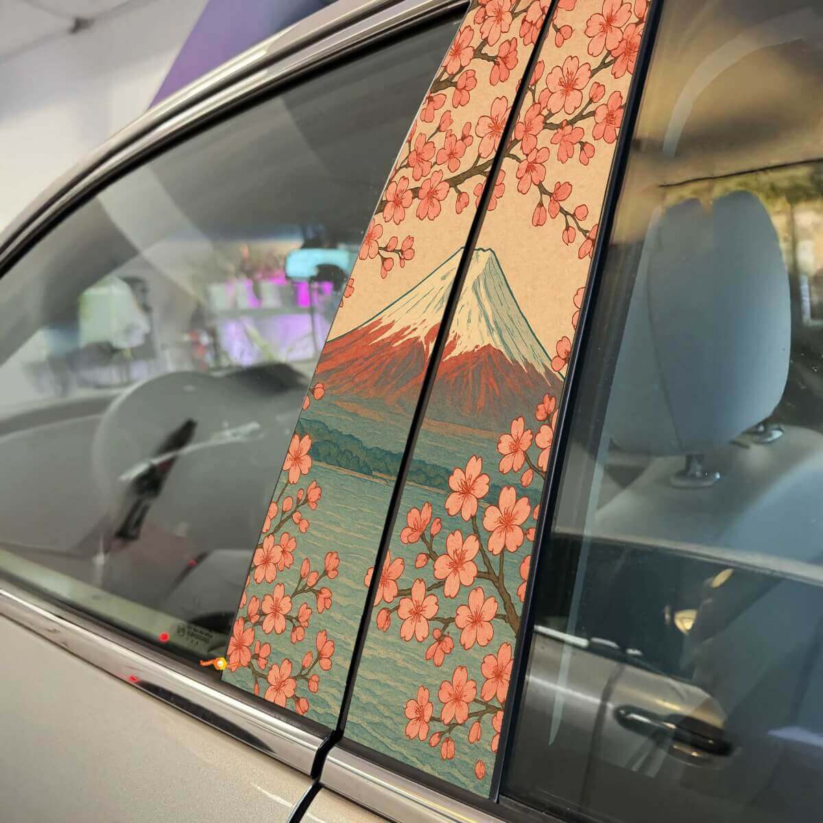 Mountain Fuji Cherry Blossoms Japanese Landscape Pillar Doors Vinyl Decal Sticker