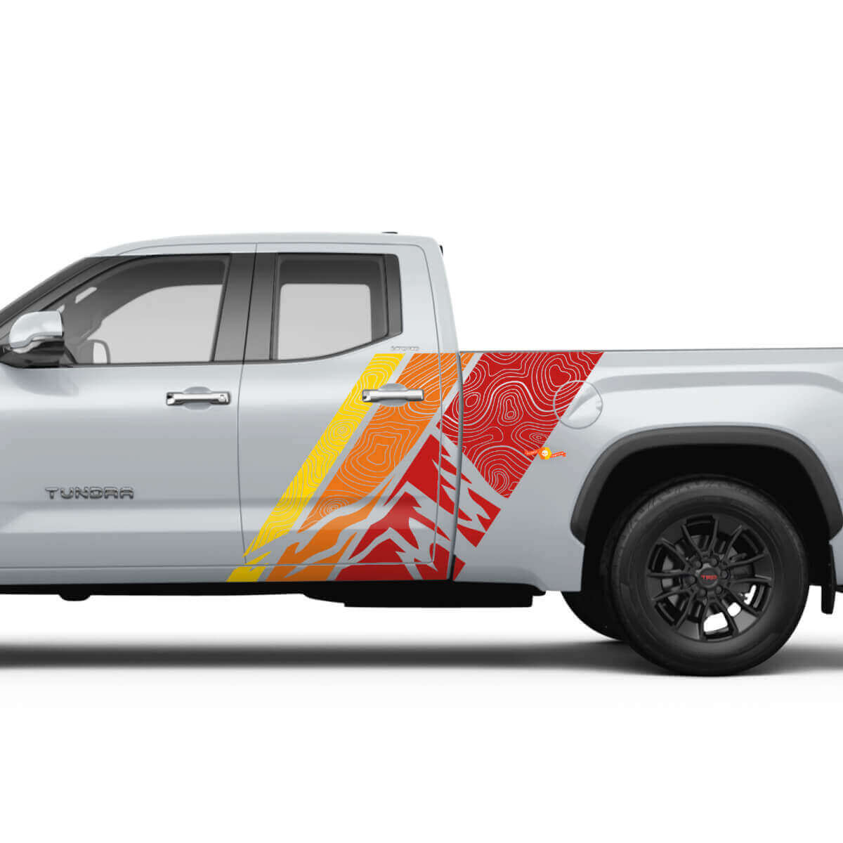 Vintage Mountains Topographic Style Stripes Rear Door Side Vinyl Stickers Decal For Toyota Tundra CrewMax