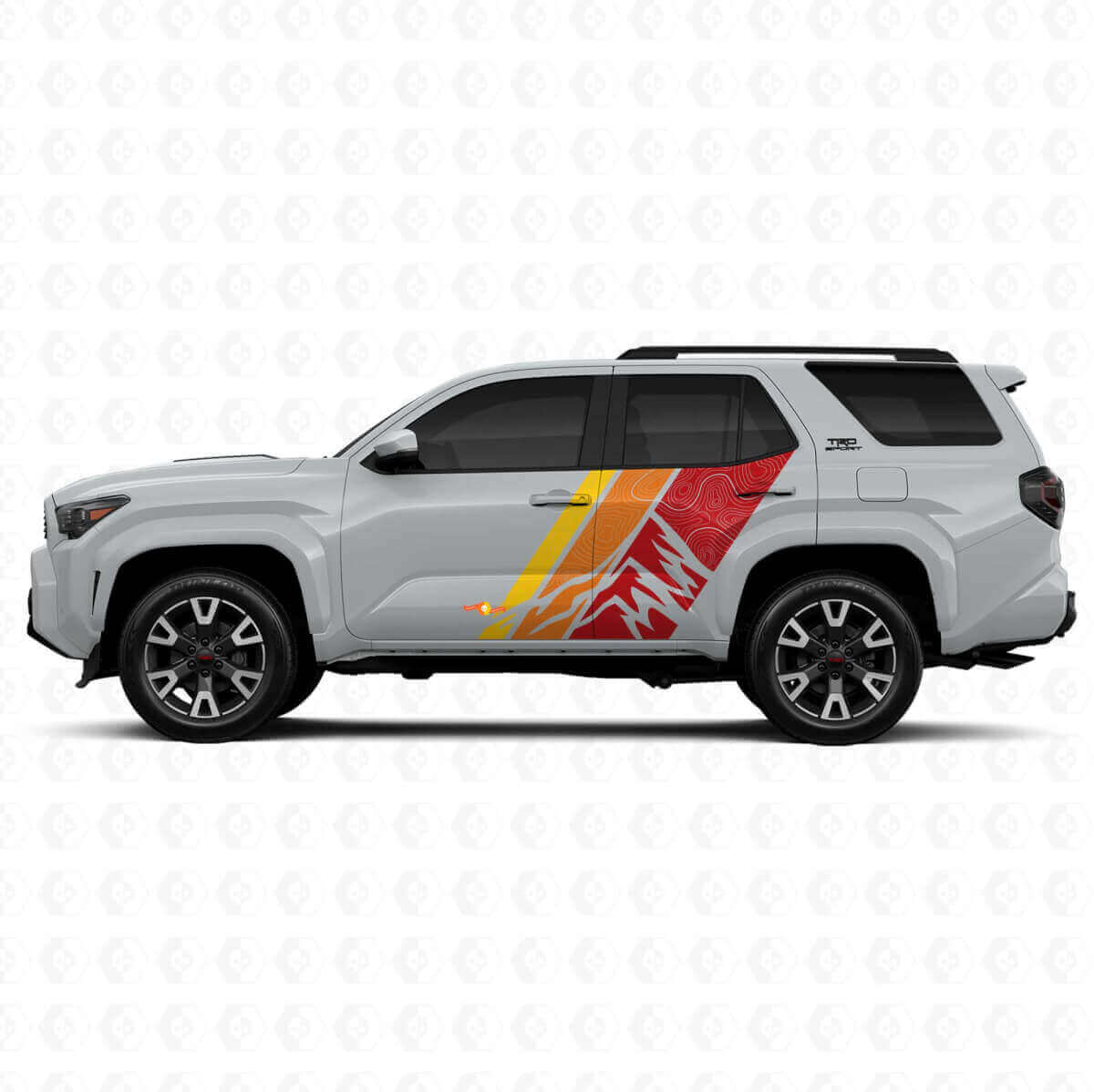 Vintage Mountains Topographic Style Stripes Rear Door Side Vinyl Stickers Decal For Toyota 4Runner 6th Gen