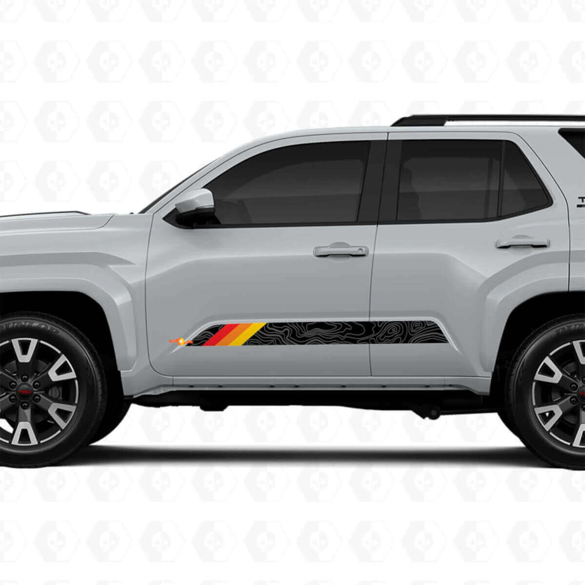Topographic Map Retro Style Doors Stripes Vinyl Stickers Decal For Toyota 4Runner 6th Gen