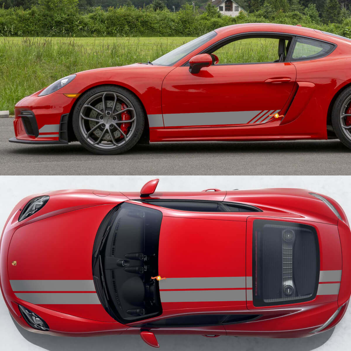 Double Racing Stripes Sides Hood Roof Trunk Vinyl Decal Kit For Porsche 718 Cayman GT4