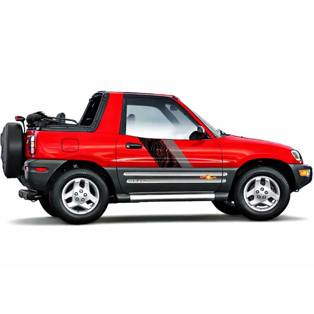 Topographic Map Style Door Side Stripes Vinyl Stickers Decal For Toyota RAV4 1994-2000