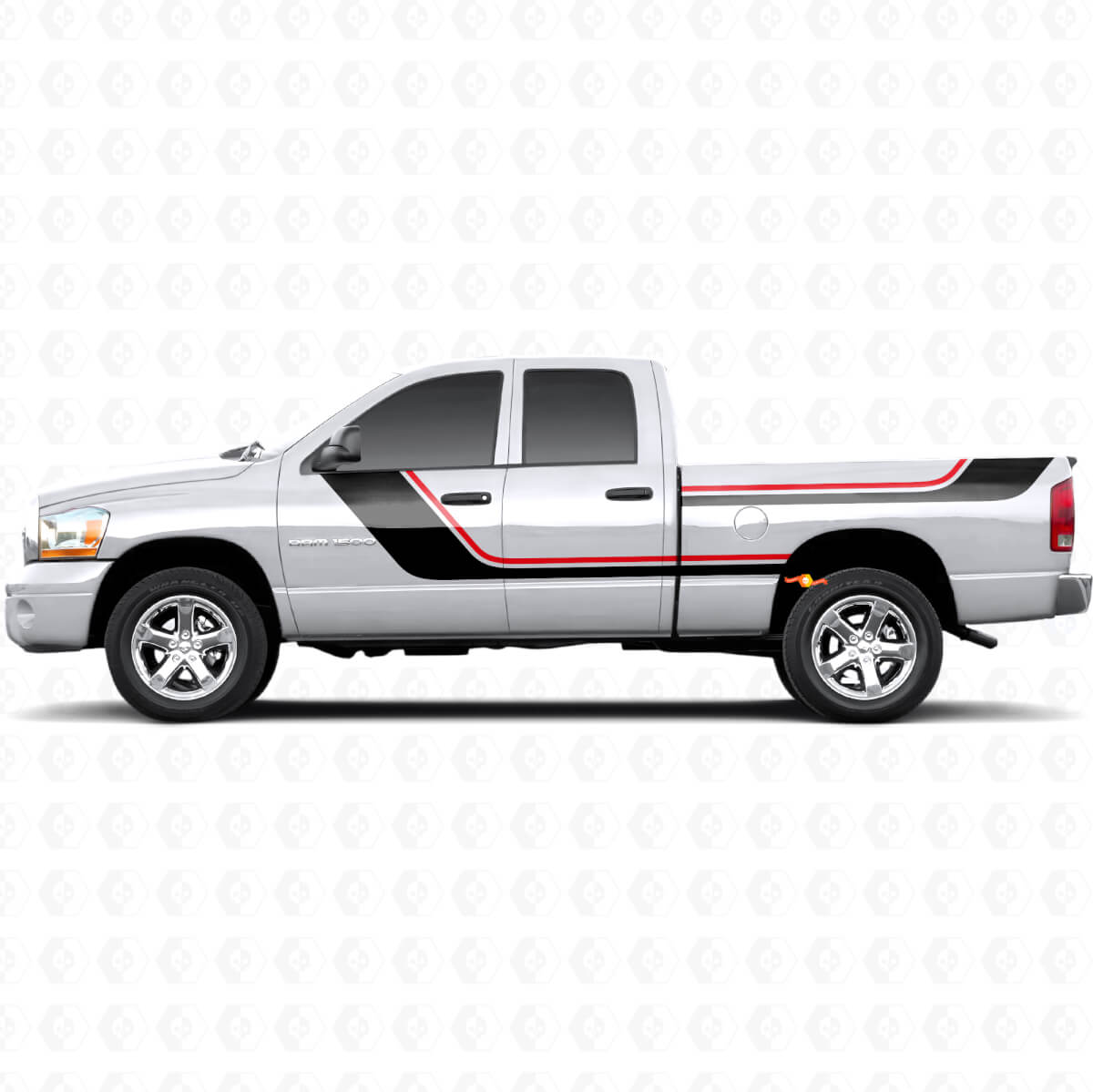Twin Stripes Door and Rear Side Vinyl Decal Kit for Dodge Ram 1500 2002-2008