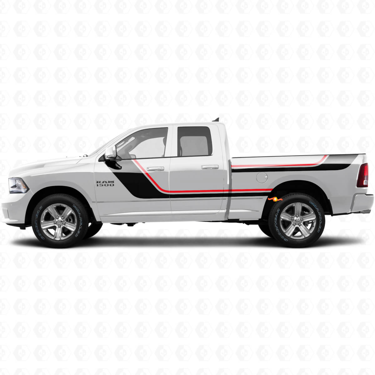 Twin Stripes Door and Rear Side Vinyl Decal Kit for Dodge Ram 1500 2011-2018