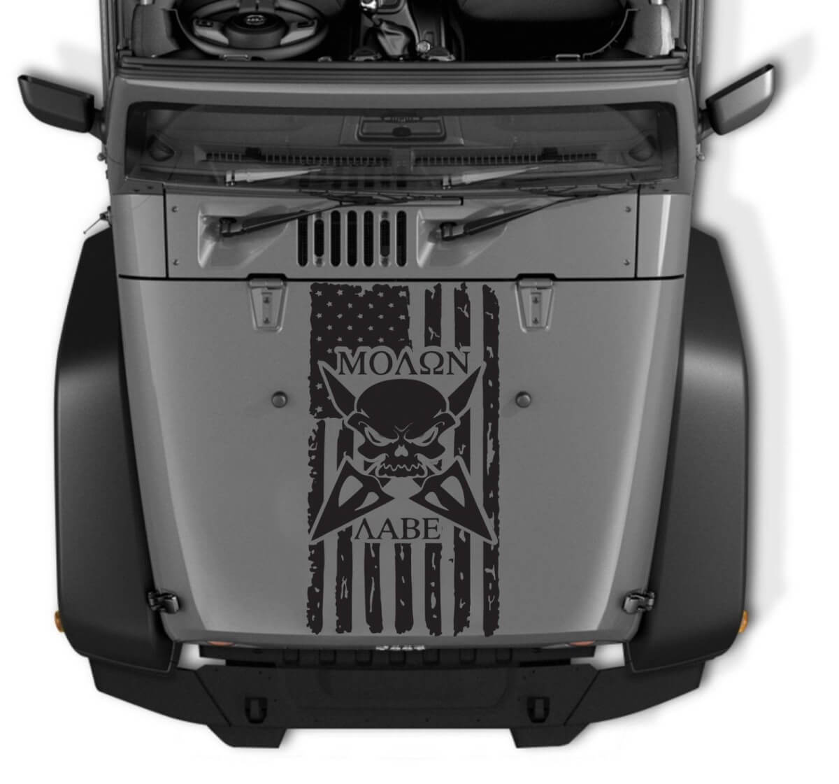 Molon Labe Distressed American Flag Skull Hood Vinyl Decal for Jeep Wrangler 