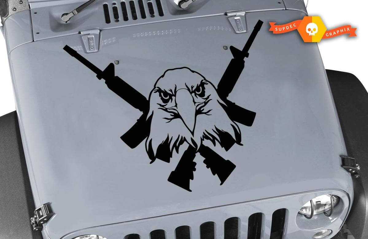 Bald Eagle with Crossed Rifles Hood Vinyl Decal for Jeep Wrangler & Gladiator