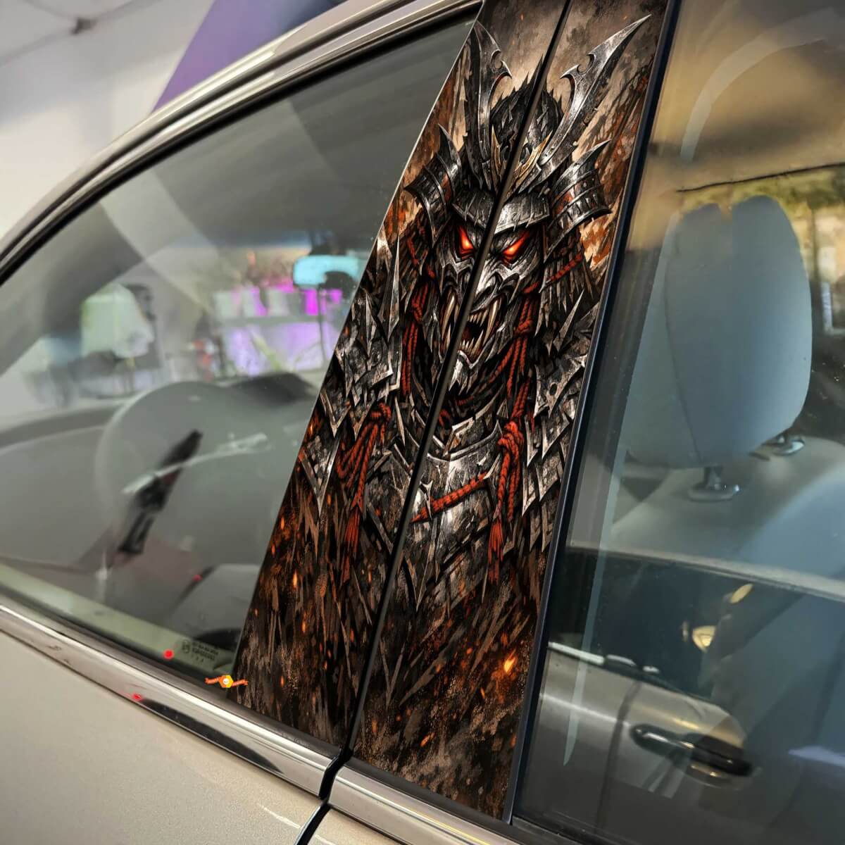 Samurai Mask with Sharp Armor Pillar Doors Vinyl Decal Sticker