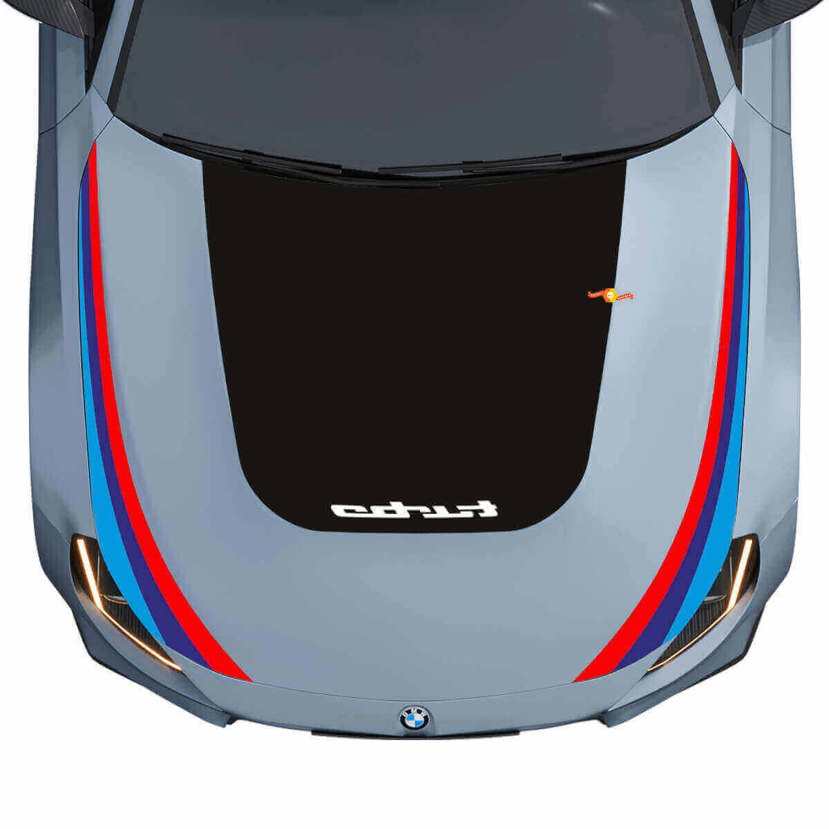 Blackout Turbo Logo and M-Style Stripes Hood Vinyl Decal Sticker for BMW M2 G87 2022-present