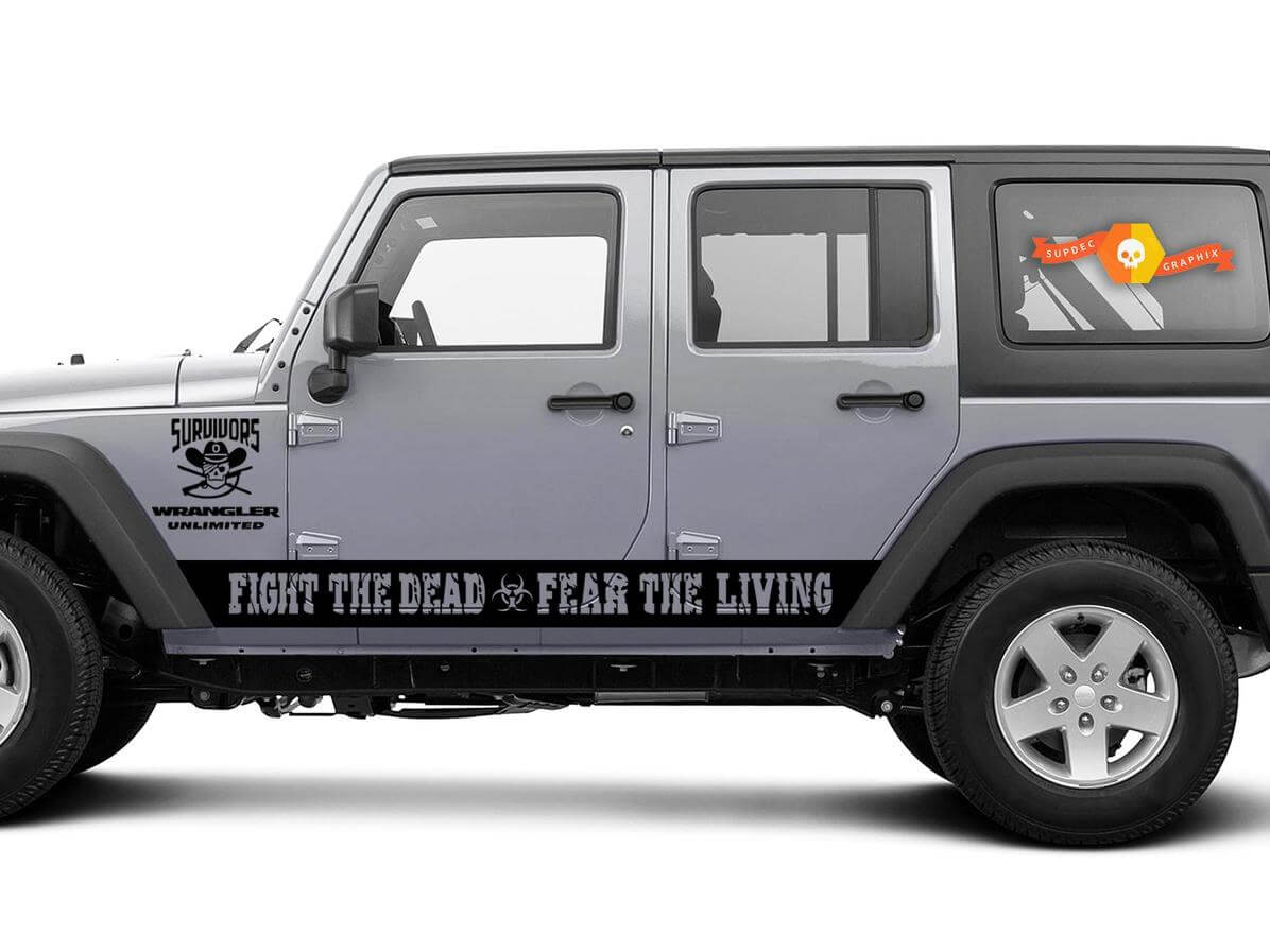 Fight The Dead Fear The Living Side Door Stripes Vinyl Sticker Decals for Jeep Wrangler Rubicon