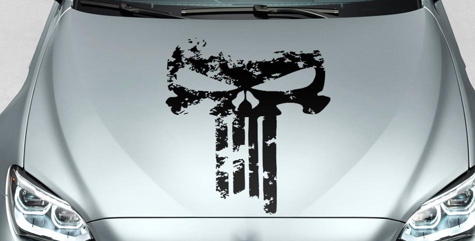 PUNISHER skull Distressed blood hood side vinyl decal sticker for car track  suv #22