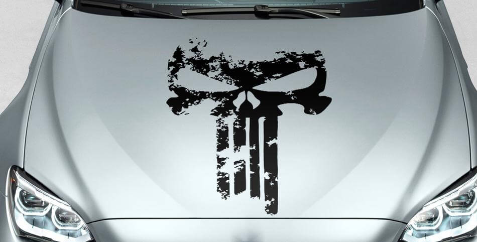 PUNISHER skull Distressed blood hood side vinyl decal sticker for car track suv #22