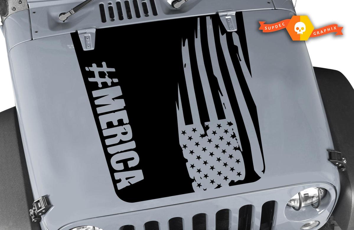 America Hood Aufkleber Distressed Flag Aufkleber CJ YJ TJ JK Vinyl Aufkleber