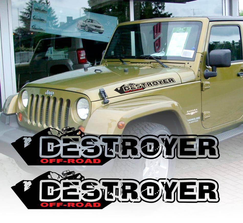 Destroyer Off-Road Hood Side Vinyl Decal Set for Jeep Wrangler