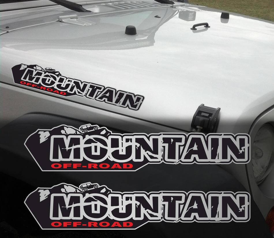 Distressed Mountain Off-Road Hood Side Vinyl Decal Set for Jeep Wrangler