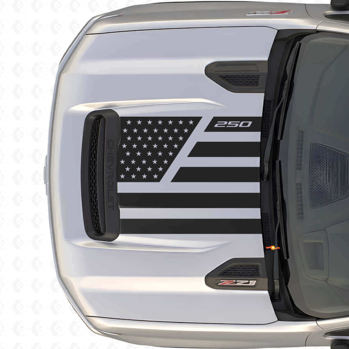 USA Flag Stars & Steel Style Hood Vinyl Decal for Chevrolet Silverado 2500 HD