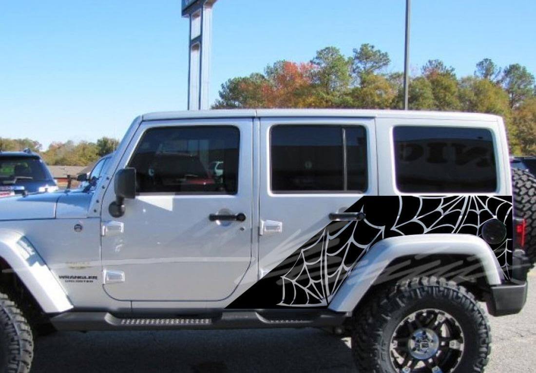 Spider Web Stripe Graphics Vinyl Decal Sticker for Jeep Wrangler 2 Door and Unlimited