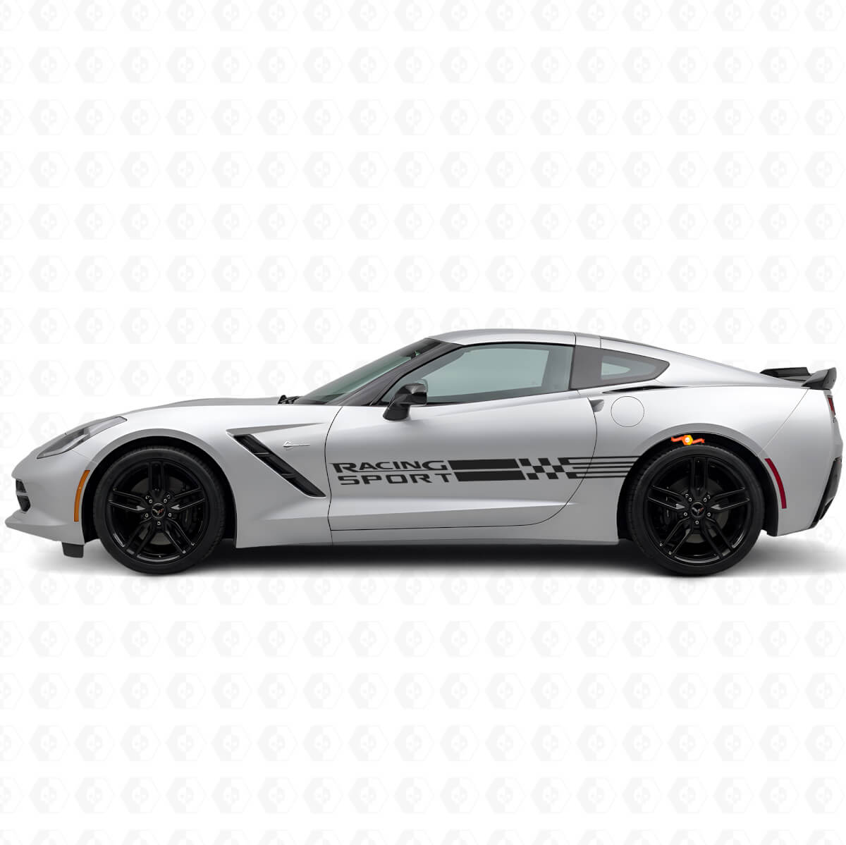 Racing Sport Checkered Flag Side Stripes Vinyl Decal Set for Chevy Corvette