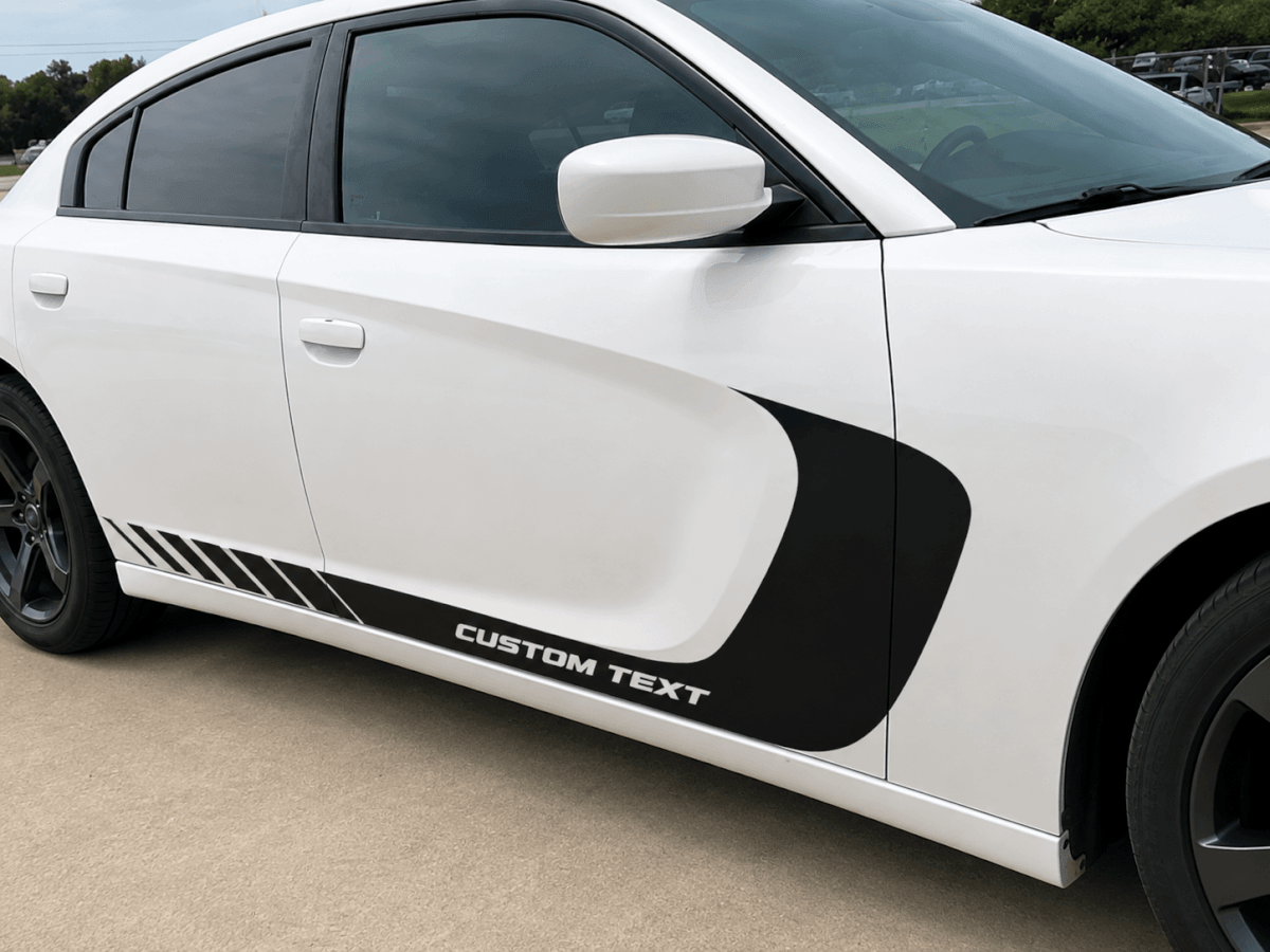Custom Side Body Stripe Vinyl Decal Sticker Graphics with Custom Text for 4-Door Sport Sedan for Dodge Charger