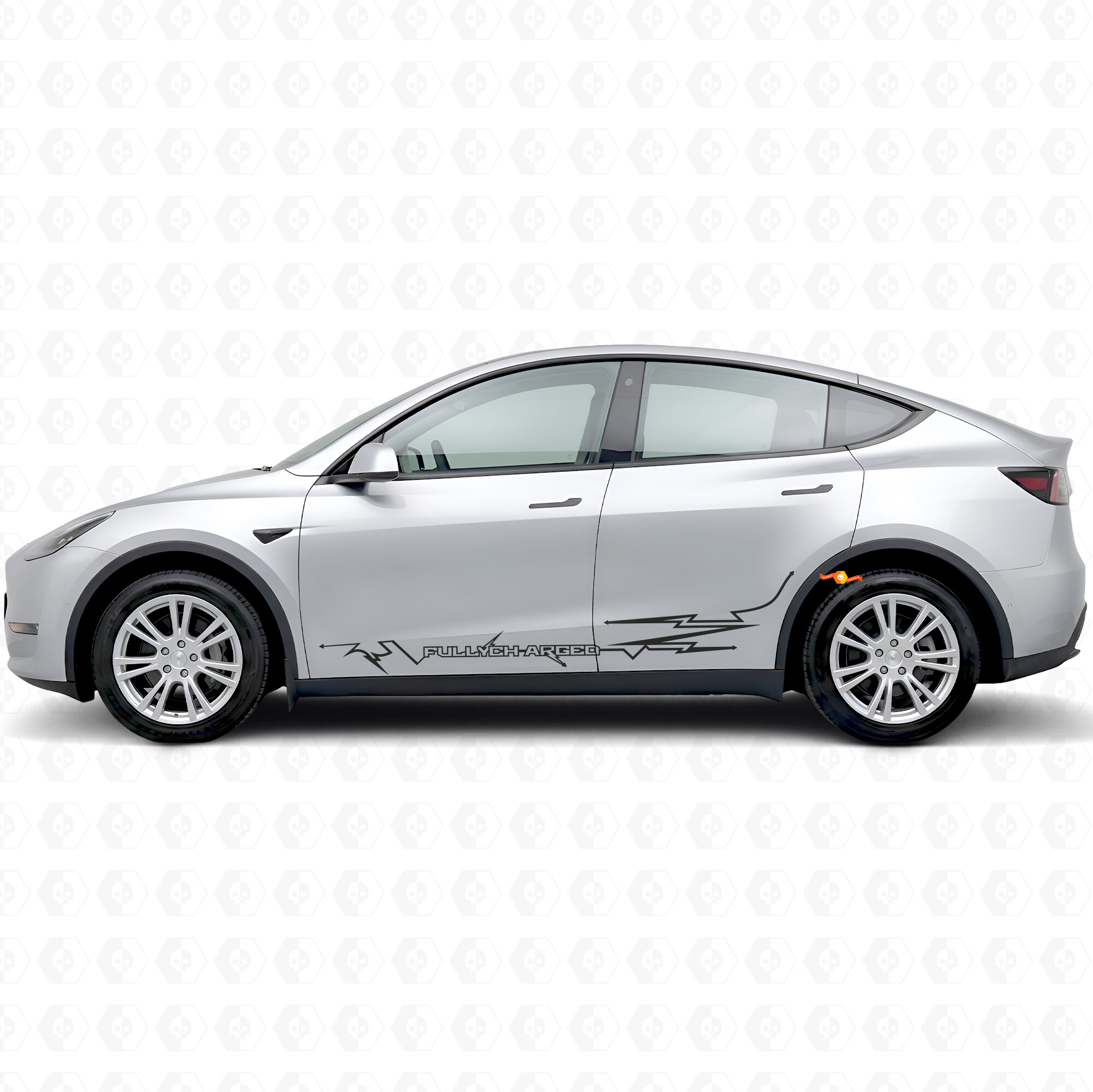 Fully Charged in Electro Style Side Door Vinyl Decal Sticker for Tesla Model Y