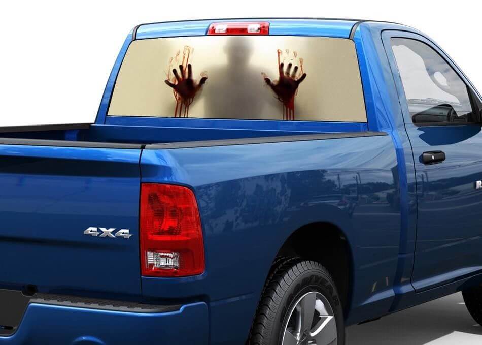 Zombie behind the glass blood Rear Window Graphic Decal Sticker 2 Truck SUV