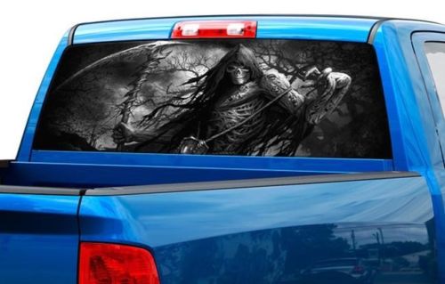 Grim reaper skull color or B/W Rear Window Graphic Decal Sticker Truck SUV