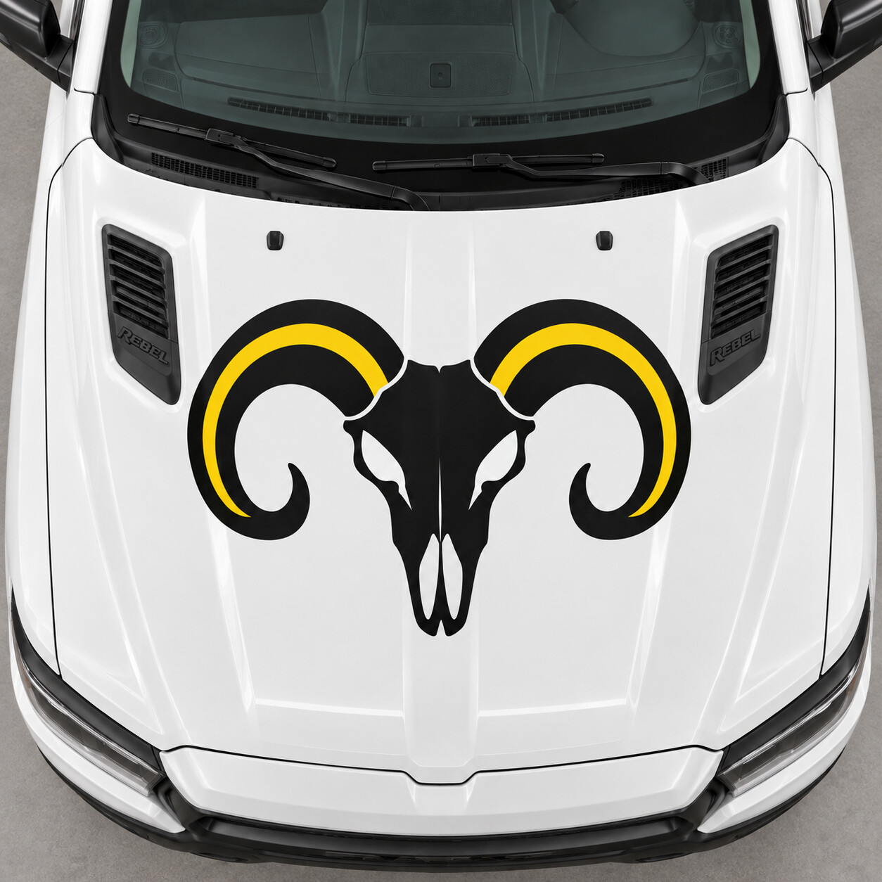 Open Horn Skull DT Rebel Hood Vinyl Decal Sticker for RAM 1500 2019