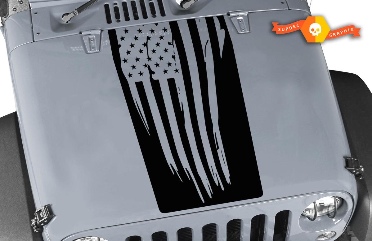 USA Flagge Jeep Wrangler Aufkleber Blackout Hood Vinyl Mattschwarz Farben Aufkleber JK LJ TJ