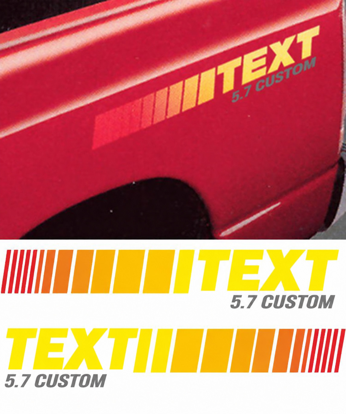Custom Text 5.7 Strobe Stripe Kit Bedside Vinyl Decal Sticker for Dodge Ram 1500