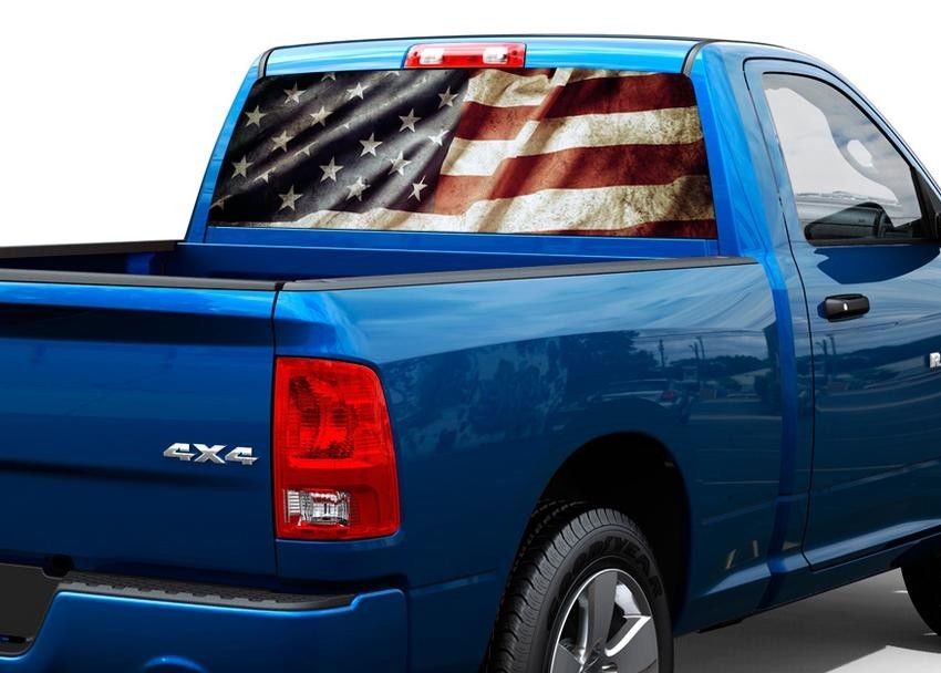 Patriotic American Flag Vintage Rear Window Decal Sticker Pick-up Truck SUV Car