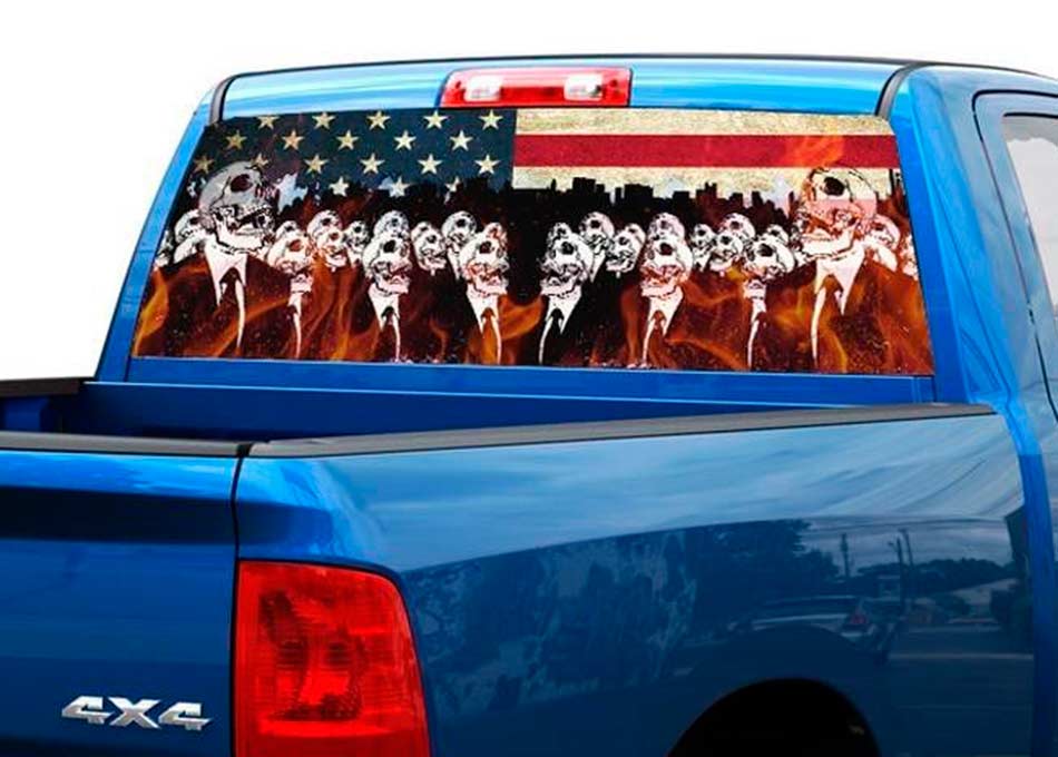 Us Flag Buck Skull Pick Up Truck Rear Window Graphic Decal Perforated