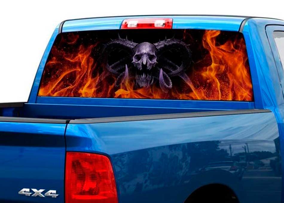 Demone della morte in fiamma posteriore finestra Decalcomania adesivo pickup camion SUV