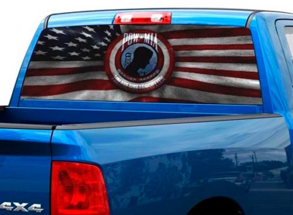 POW MIA not forgotten Rear Window Wrap Graphic Decal Sticker Truck SUV pick-up