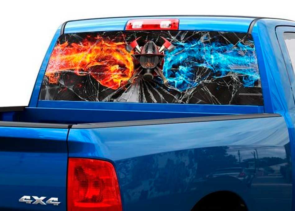 Ffirefighters broken glass flame Rear Window Decal Sticker Pick-up Truck SUV Car
