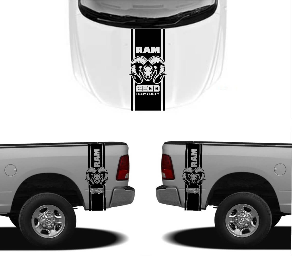 3X DODGE HOOD FENDER DECALS RAM 2500 1500 graphics vinyl body stickers
