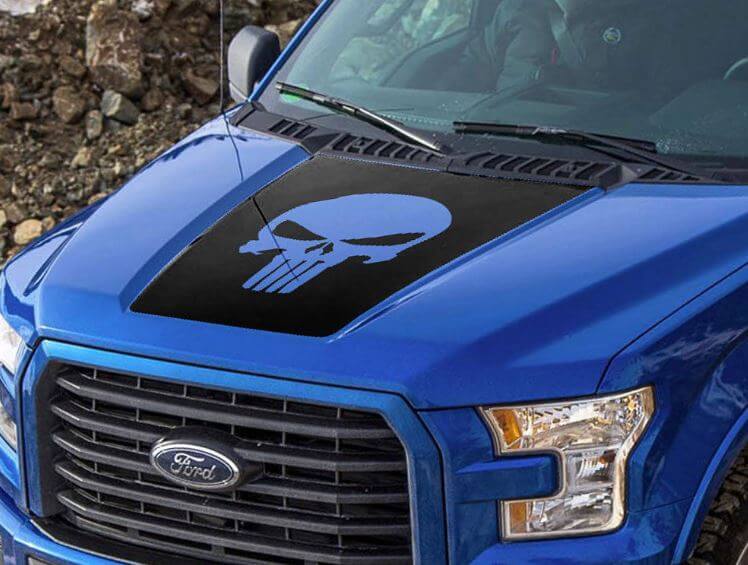 Punisher Skull Hood Graphics Side Stripe Decal Sticker for Ford F-150 2015-2016