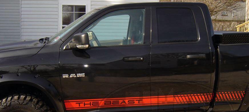 The Beast Strobe Side Stripes Vinyl Decal Kit for Dodge Ram Dakota SRT-10