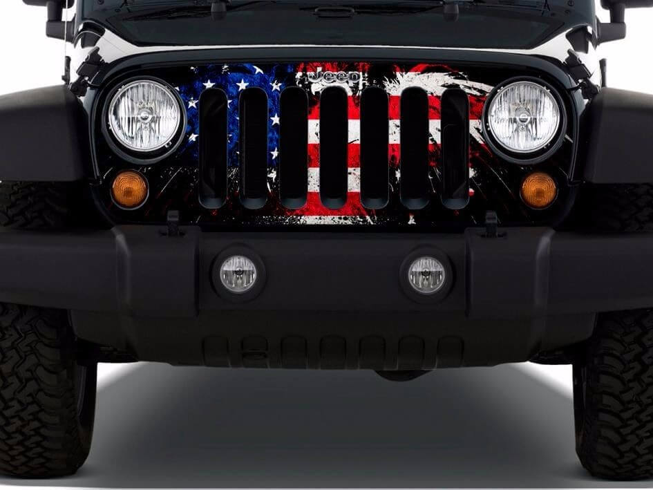 Distressed American Flag Grille Wrap Vinyl Decal for Jeep Wrangler TJ LJ JK Unlimited